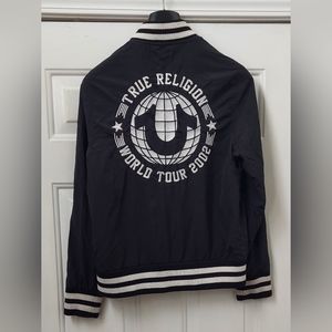 TRUE RELIGION WORLD TOUR 2002 MEN'S BLACK NYLON  VARSITY BOMBER JACKET  SIZE S/P